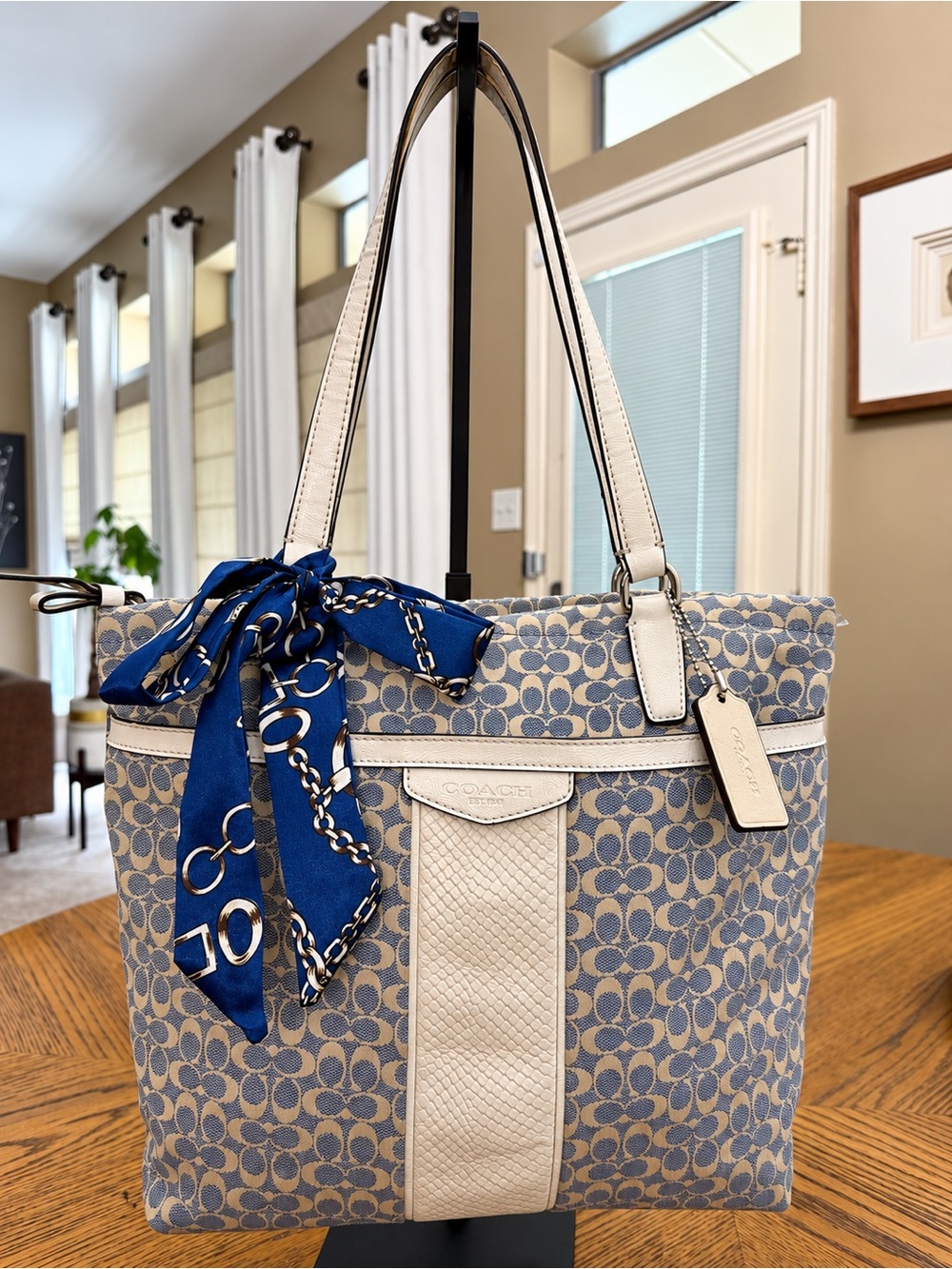 Coach Signature Jacquard Tote in Chambray and Cream